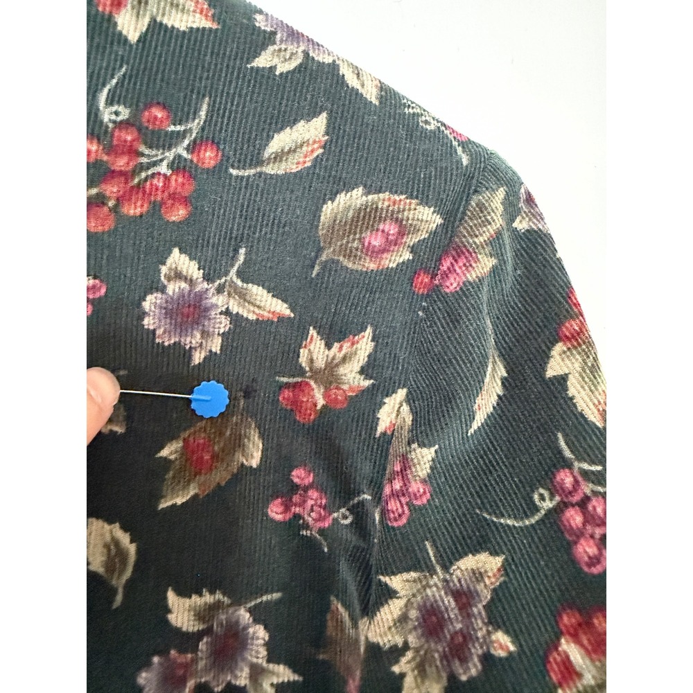 Vintage Susan Bristol Floral Pinwale Corduroy Maxi Dress Green Drop Waist 12 - Picture 7 of 16